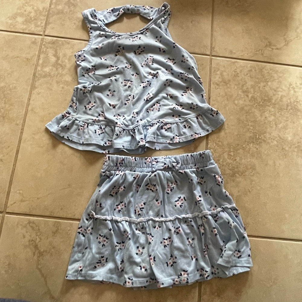 Floral Blue Tank Top and Shorts Set